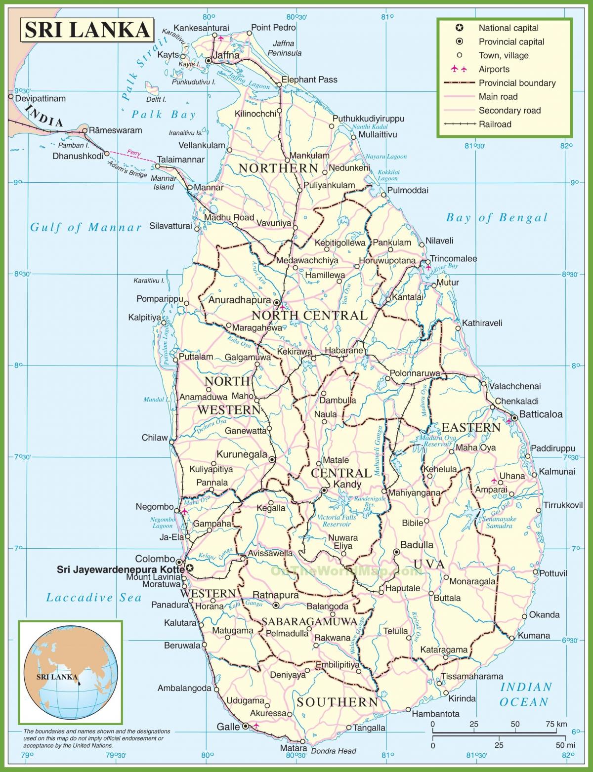 zemljevid Šri Lanka