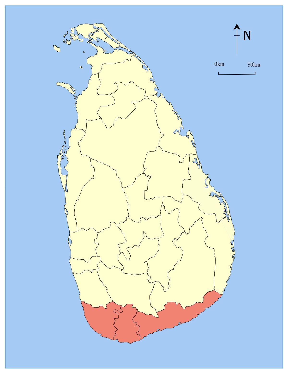 zemljevid Šri Lanka južni provinci