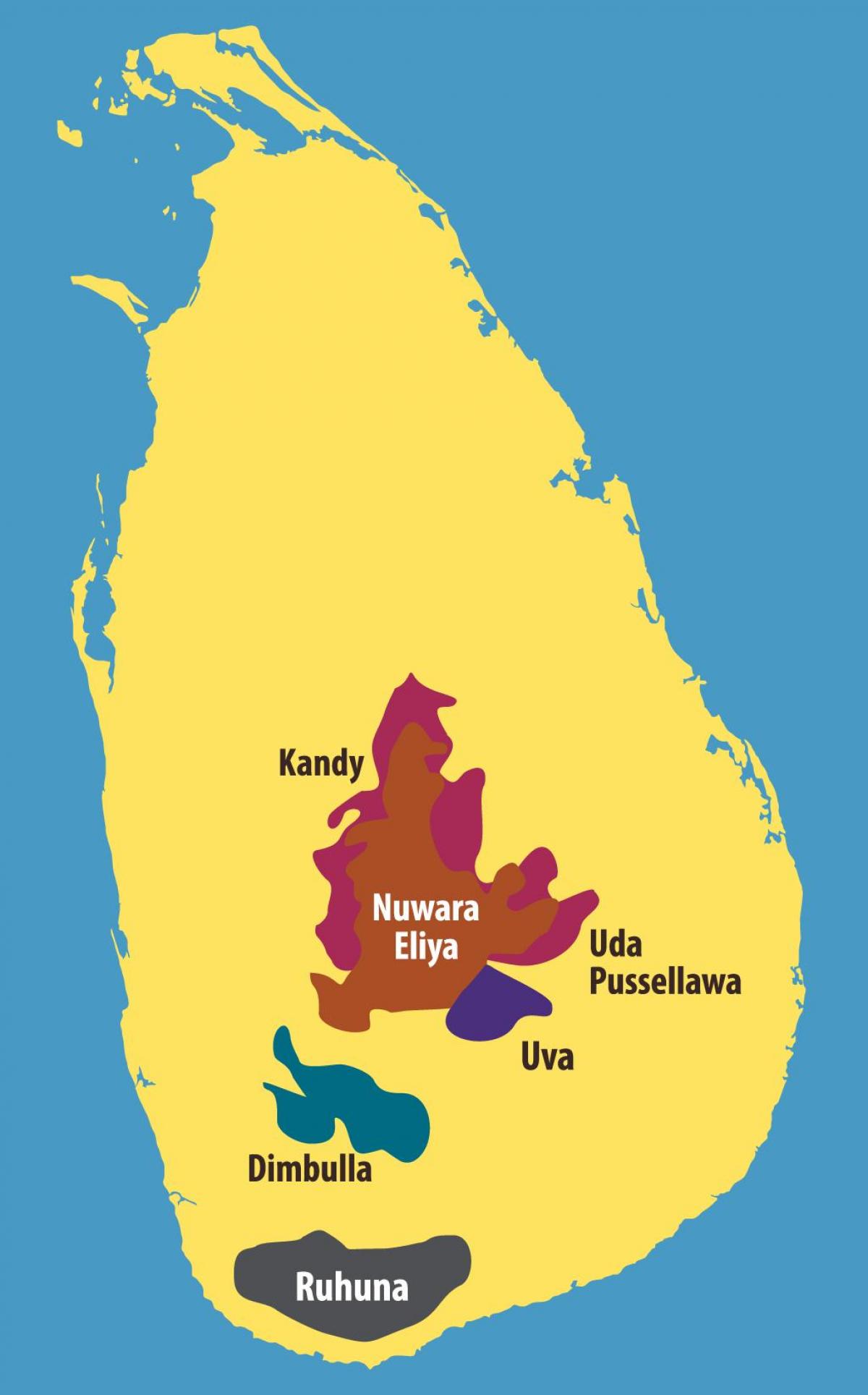 zemljevid Šri Lanka nasadi čaja