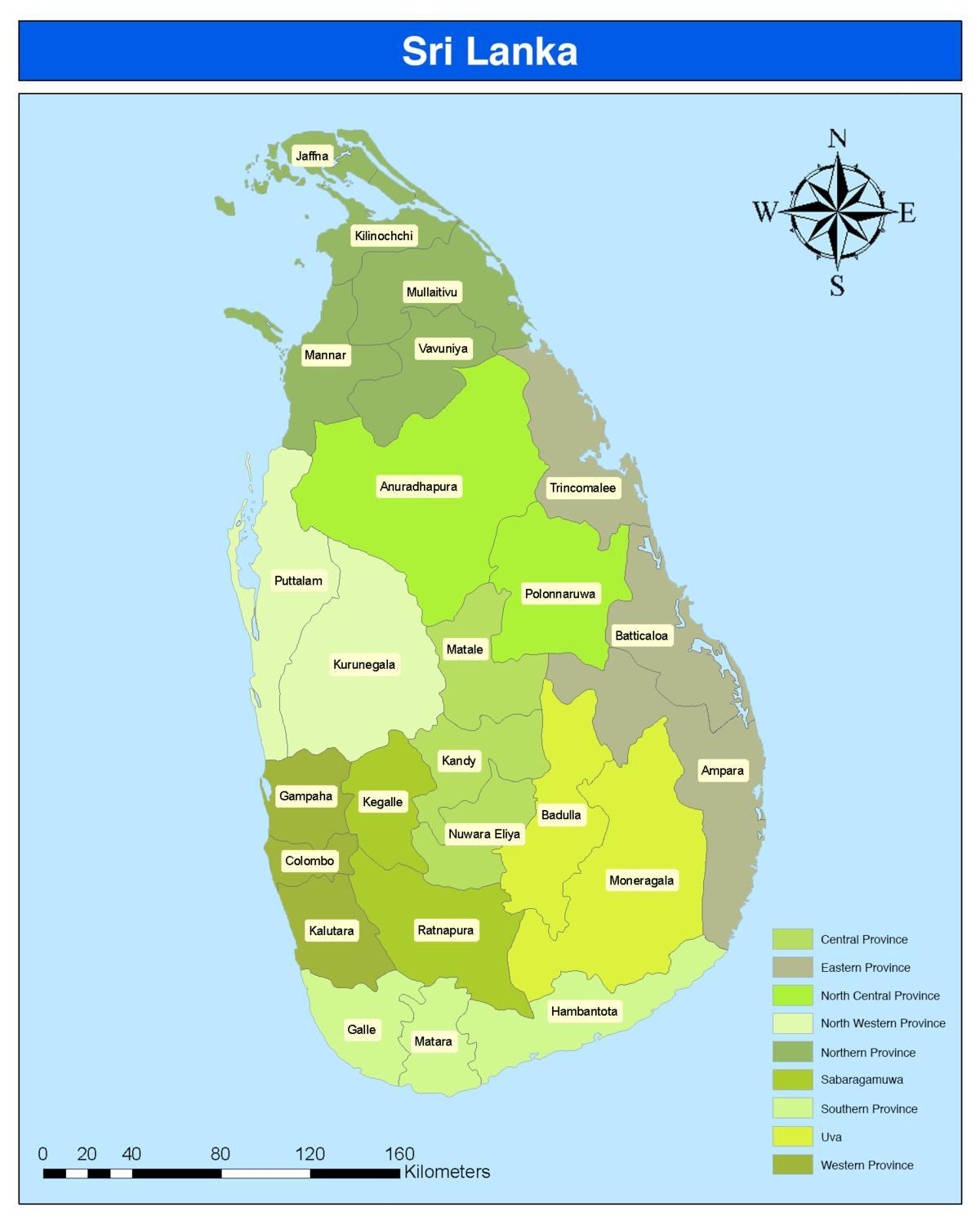 zemljevid Šri Lanka okrožno zemljevid v tamil