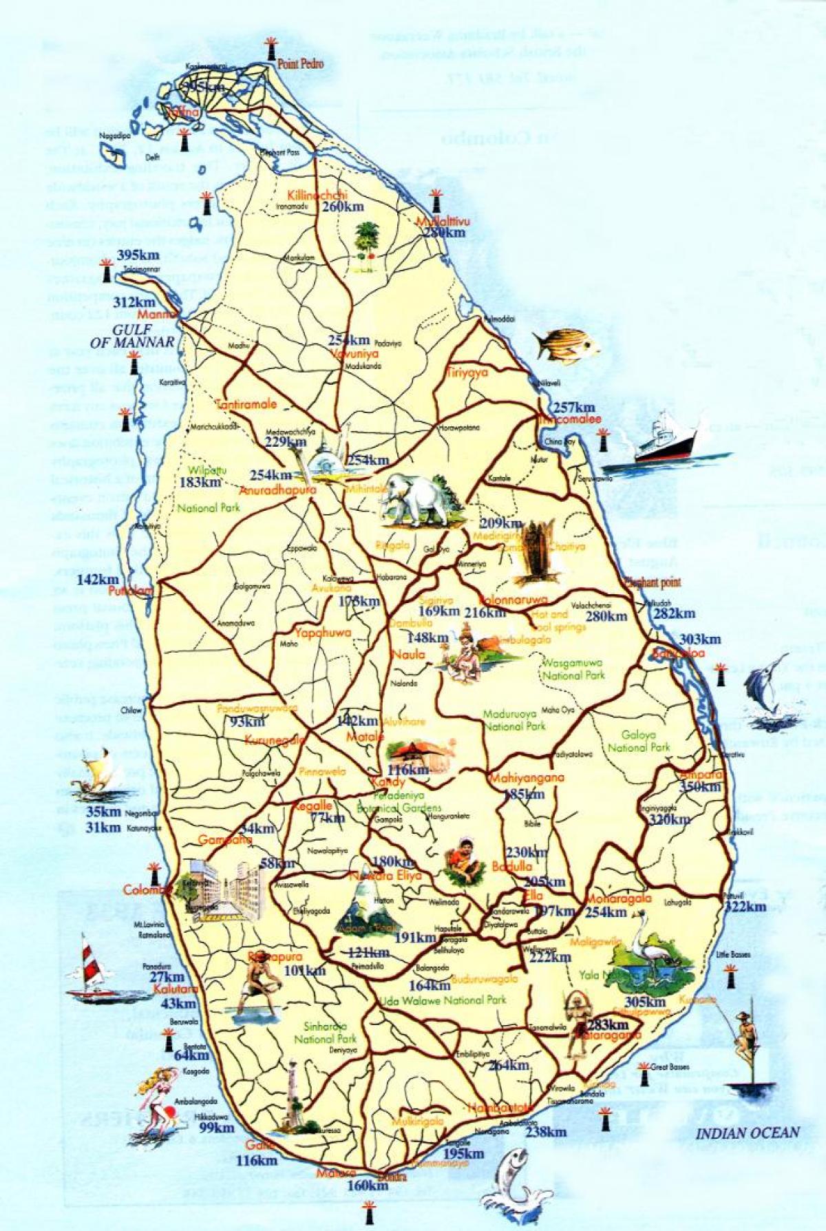 zemljevid Šri Lanka beach resorts