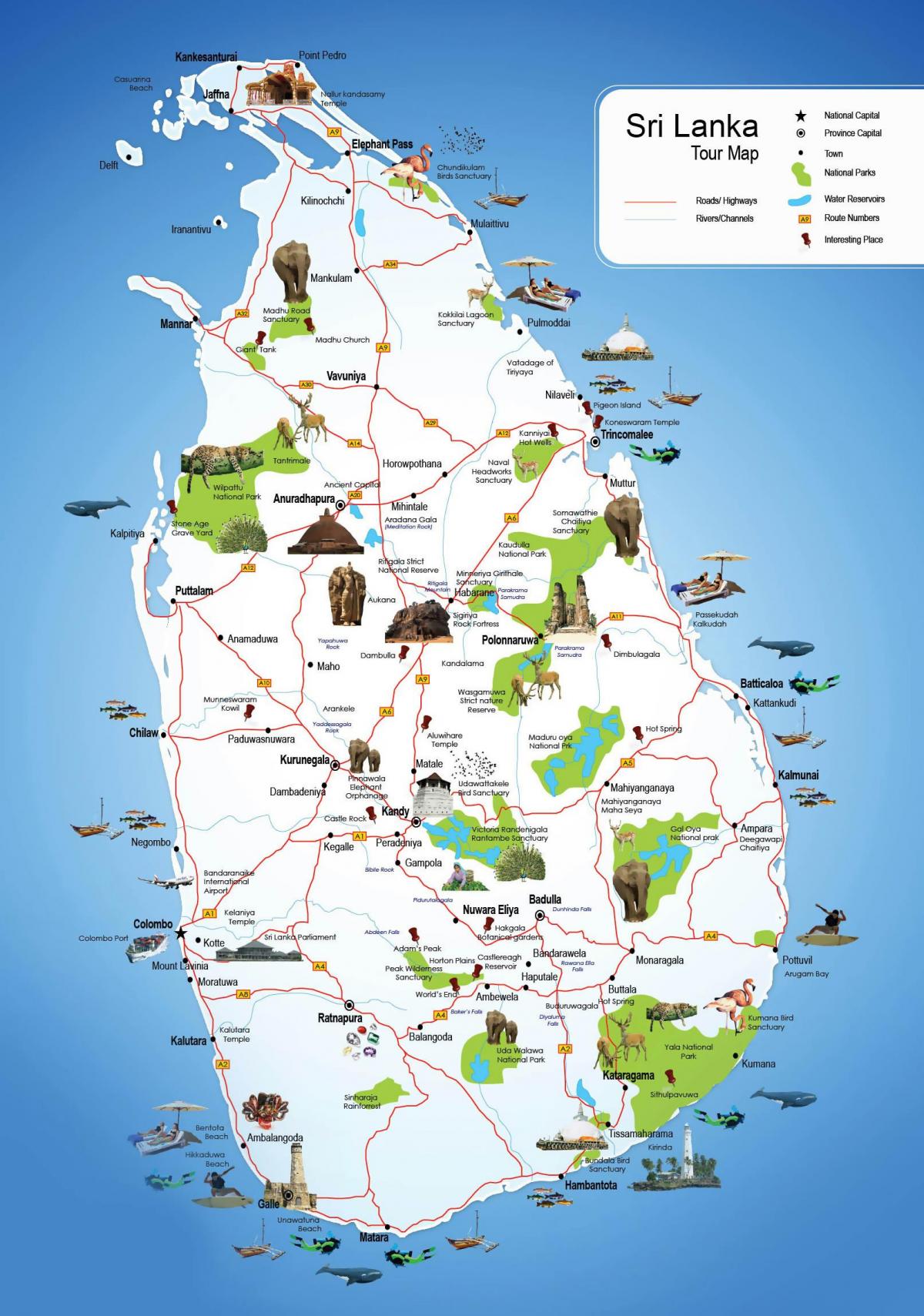 turistični kraji v šrilanki zemljevid