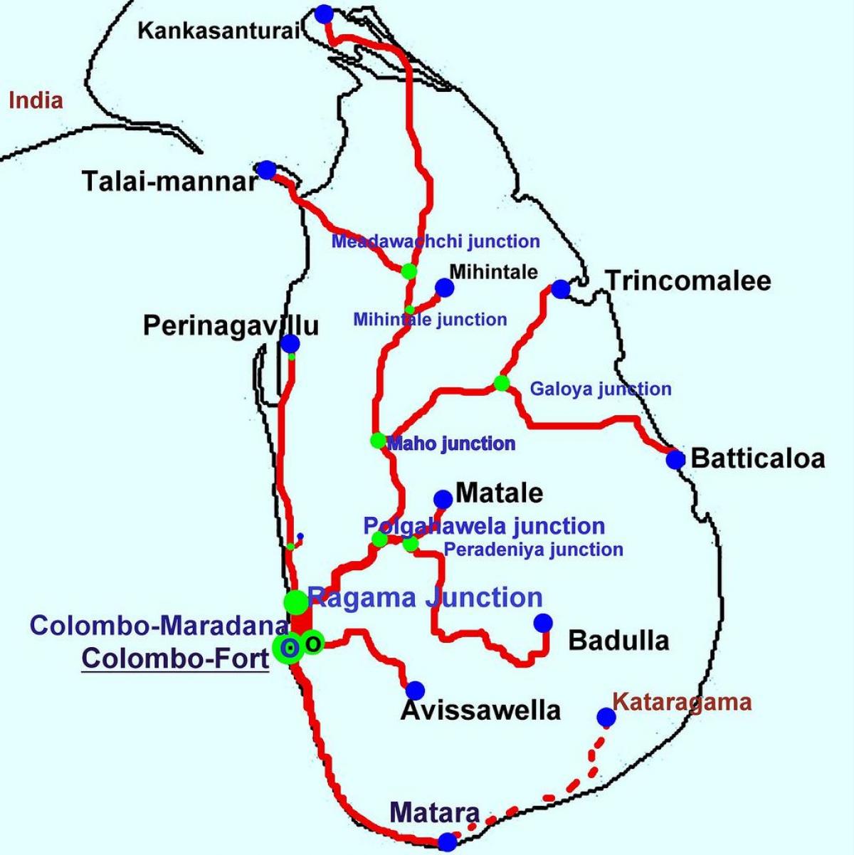 vlaki na šrilanki zemljevid