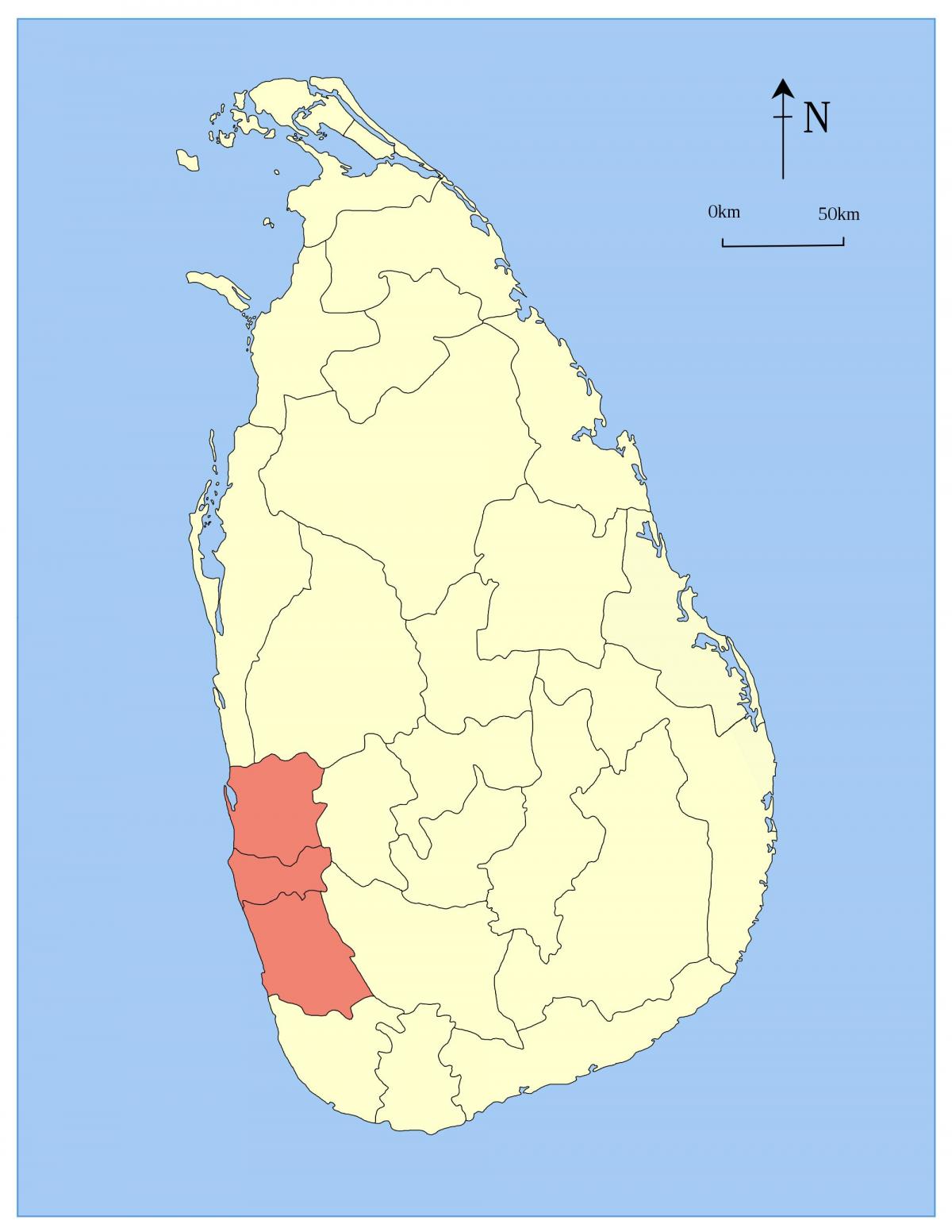 zemljevid Šri Lanka zahodne province