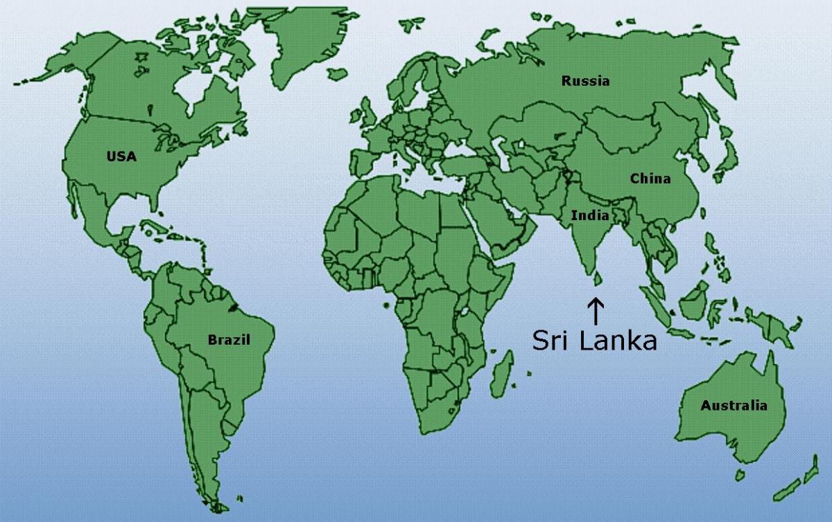 svetovni zemljevid, ki prikazuje Šri Lanka