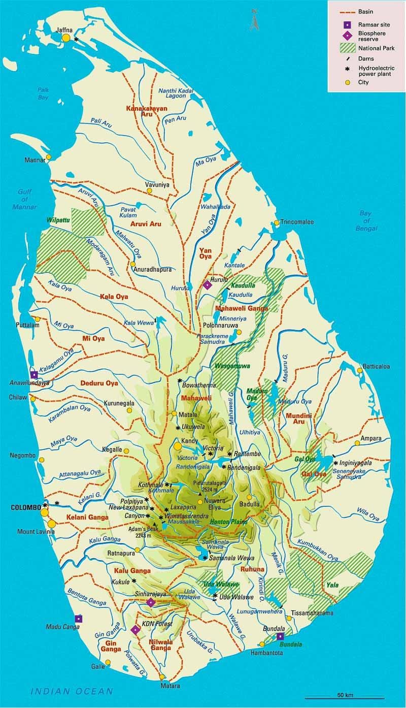 zemljevid Šri Lanka geografija