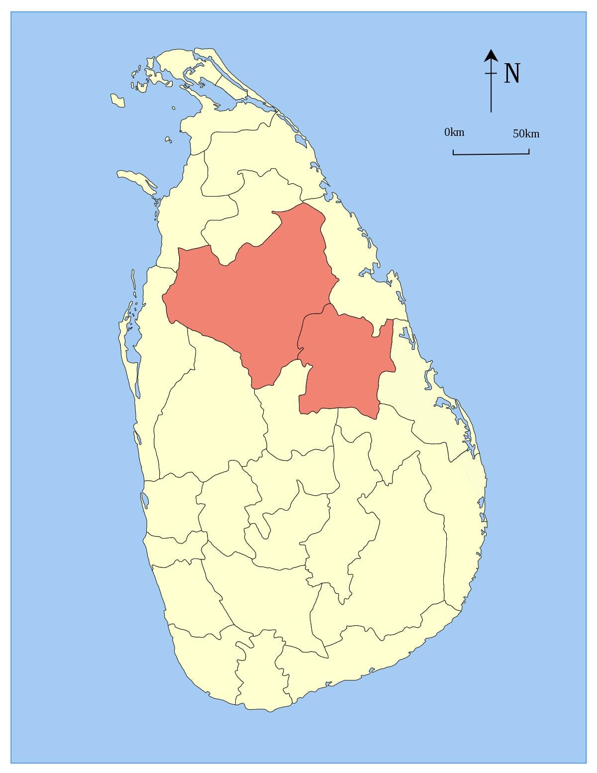 osrednji provinci Šri Lanka zemljevid