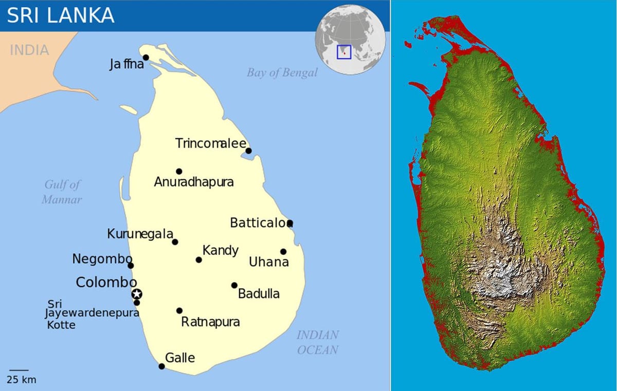 zemljevid Šri Lanka topografske