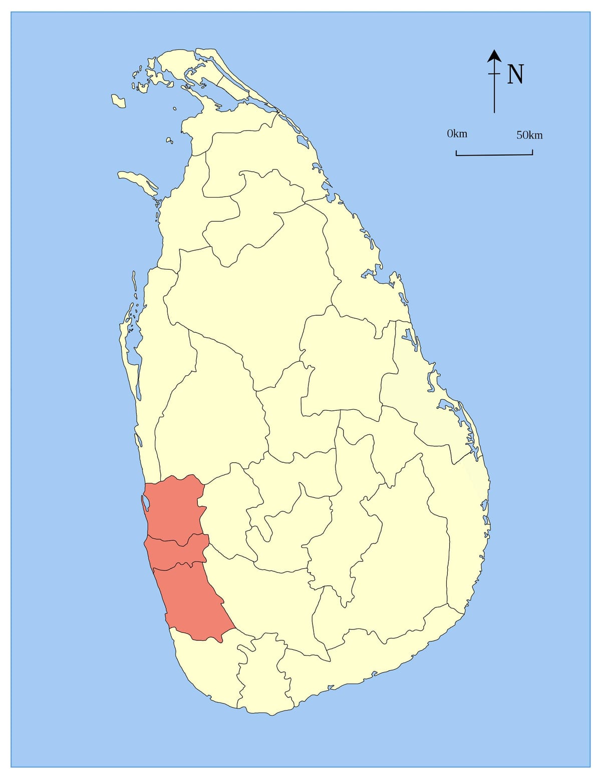 zemljevid Šri Lanka zahodne province
