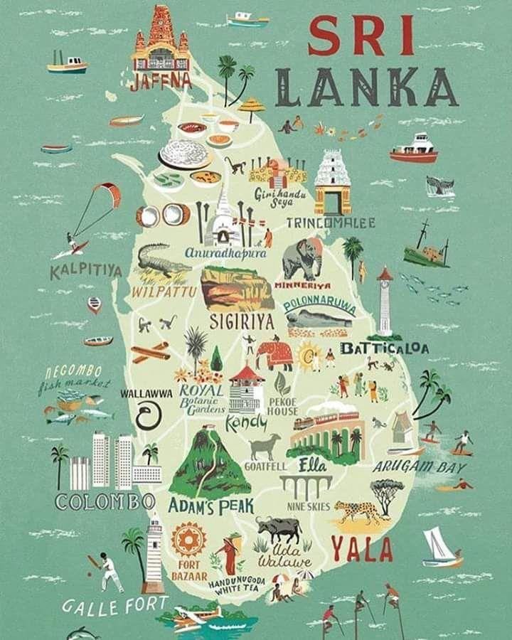 zemljevid Šri Lanka zemljevid plakat