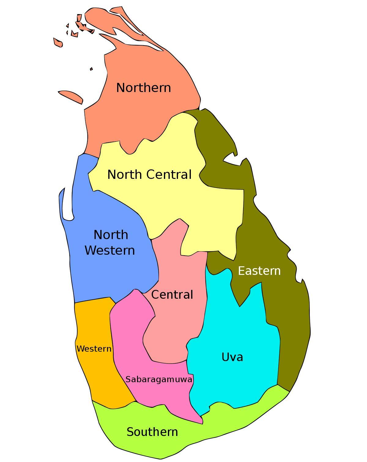 Šrilanške provincah zemljevid