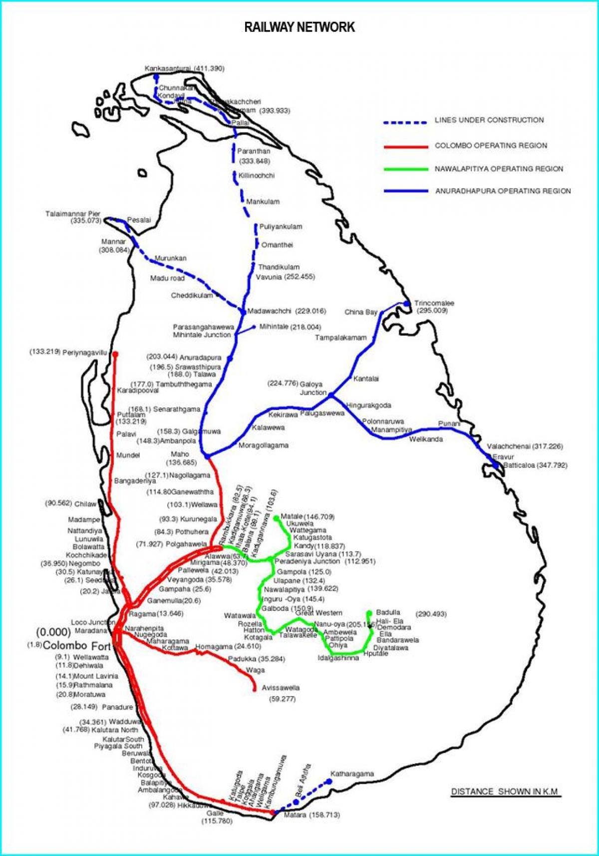železniške poti zemljevid Šri Lanka