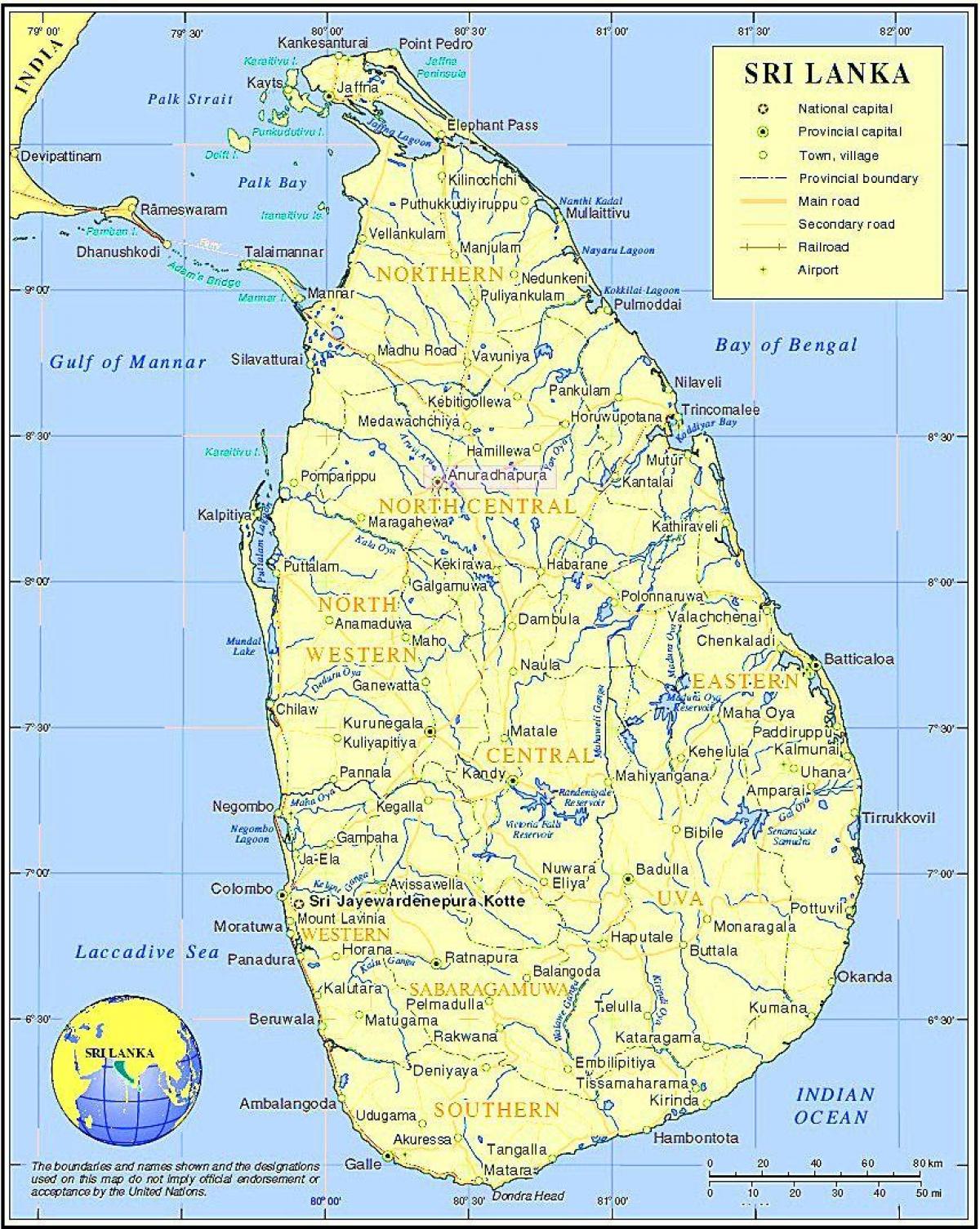 Šri Lanka vlak network map,