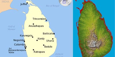 Zemljevid Šri Lanka topografske