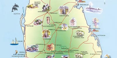 Turistične znamenitosti Šri Lanka zemljevid
